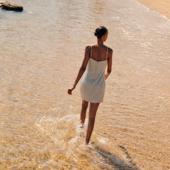 Zara NWT Silver Beaded Mini Dress - Picture 5 of 11